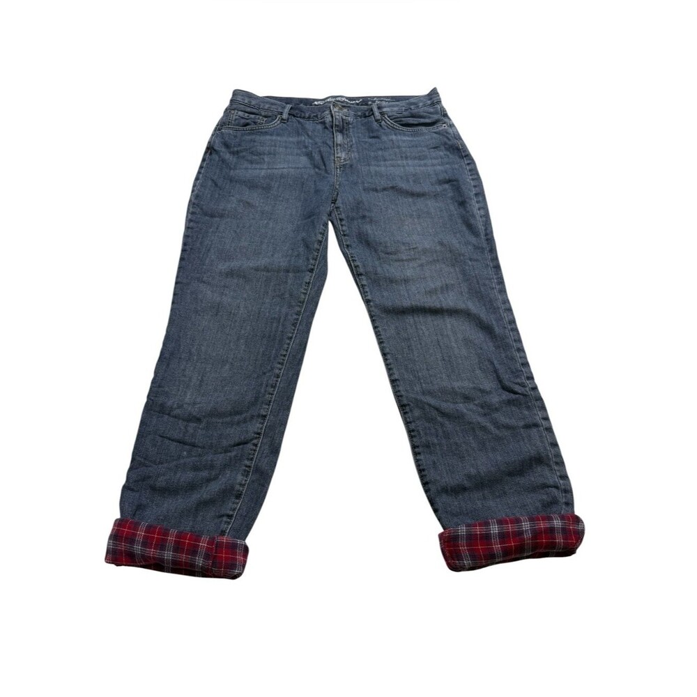Eddie Bauer Plaid Flannel Lined Relaxed Boyfriend Jeans Sz 12